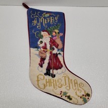 Vintage Win-Tex Wool Needlepoint Merry Christmas Stocking Santa - $19.70
