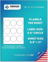 White Sticker Round Labels 2.5&quot; Circle Laser Compatible 9 Labels Sheet 25 Sheets - £24.96 GBP