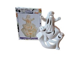 Ceramic Halloween Holiday Votive Candle Holder Three Happy Cheerful Ghosts - £11.35 GBP