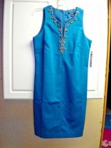 New Rafaella Womens Sz 6 Lined Dress Turquoise Blue Bling embellished collar  - £12.46 GBP