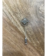 Vintage Silver Tone Round Stick Lapel Pin 3 Leaf Clover, Flowers, Leaves - $14.84