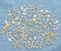 10 Cross Charms Gold Cross Pendants Christian Catholic Religious Mix Assorted - £4.70 GBP