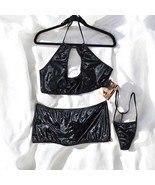 Magic Silk Liquid Onyx Queen Size Cut Out Bralette, Panty &amp; Stirrup Gart... - $35.52