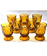 Set Of 8 COLONY WHITEHALL AMBER Glass 4.5&quot; Footed Tumblers Cube Indiana ... - $55.64