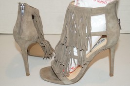 Steve Madden Fringly Taupe Suede Fringe Strappy Zip Stiletto Heel Sz 7 - £16.24 GBP