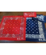 Vintage 4pc Bandana Paris 13960 Color Fast Cotton USA Made Blue Red Paisley - $27.86