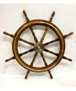 Nautical Marine Wooden Steering 36&quot; Ship Wheel Brass Ring Pirate Captain... - £109.85 GBP