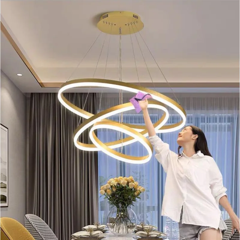 Handelier for living room dining room metal pandant lamp lighting hanging gold 5 circle thumb200