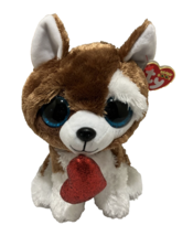 Ty Beanie Boo&#39;s Smootches Puppy Dog Heart Blue Glitter Eyes 10 inch Valentine - £8.73 GBP