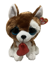 Ty Beanie Boo&#39;s Smootches Puppy Dog Heart Blue Glitter Eyes 10 inch Valentine - £8.60 GBP