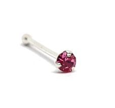 Nose Stud Pink Topaz Tiny Tri Claw Set Crystal 22g (0.6mm) 925 Silver Ball End - £3.96 GBP
