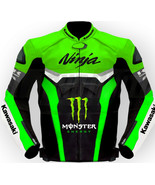 Ultimate Style Kawasaki Ninja Black &amp; Green  Leather Motorcycle Jacket C... - $2,794.54 MXN+