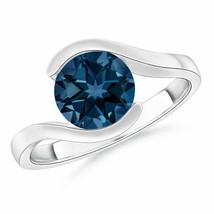 Semi Bezel-Set Solitaire Round London Blue Topaz Bypass Ring in Silver Size 7 - £289.73 GBP