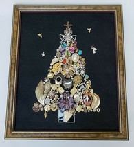 Framed Jewelry Art Christmas Tree OOAK Handmade Hearts Leaves Angels Rhinestones - £158.23 GBP