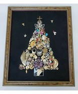 Framed Jewelry Art Christmas Tree OOAK Handmade Hearts Leaves Angels Rhi... - £155.50 GBP
