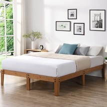 Hw Comfort 14 Inch Solid Bamboo Wood And Metal Platform Bed Frame With, Natural - £228.32 GBP