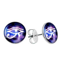 Stainless Steel Eye Of Horus Earrings 10mm Blue Purple White Round Stud Post - £6.21 GBP