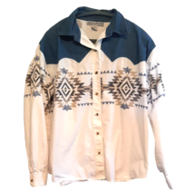 2X Western Long Sleeve Blouse Top Navaho Print by Adobe Rose Blue White ... - $23.36