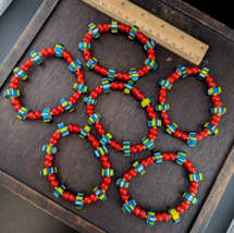 8mm Antique Venetian cranberry red White Heart chevron Beads Bracelet - $27.60