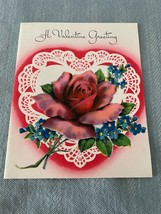 Wishing Well Greetings Flowers Roses &amp; Heart Valentines Day Card Vintage  - £3.54 GBP