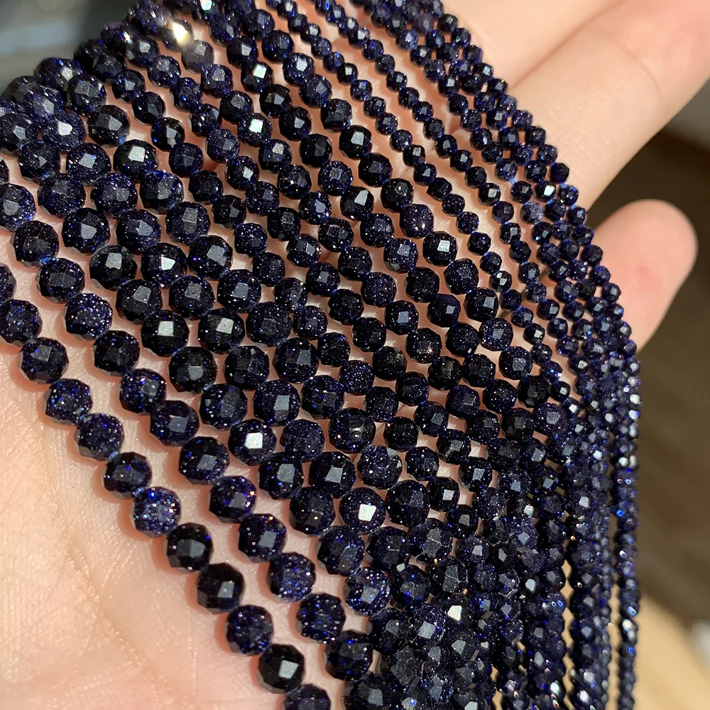 Natural Blue Sandstond 2/3/4mm Faceted Mineral Loose Beads for Jewelry Making - £8.73 GBP+