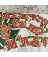 Vintage Amscan Merry Christmas Garland Banner Red Green Elves Holiday - $263.65 MXN