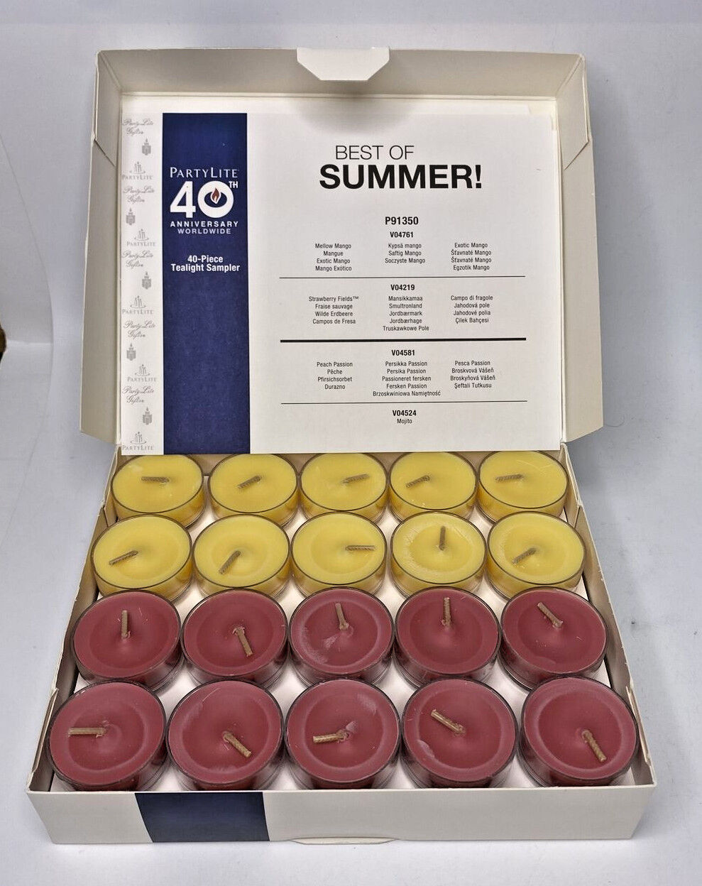 Primary image for PartyLite 40th Anniversary 40 pc Best of Summer TeaLight Sampler New P2B/P91350