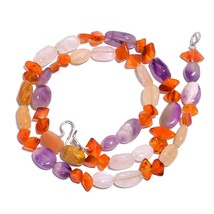 Natural Carnelian Rose Quartz Amethyst Gemstone Smooth Beads Necklace 17&quot; UB5346 - £8.67 GBP