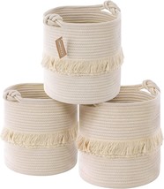 Woven Cotton Rope Boho Storage Basket - 3 Pack 11 Inches Round Cube, Beige - £43.94 GBP