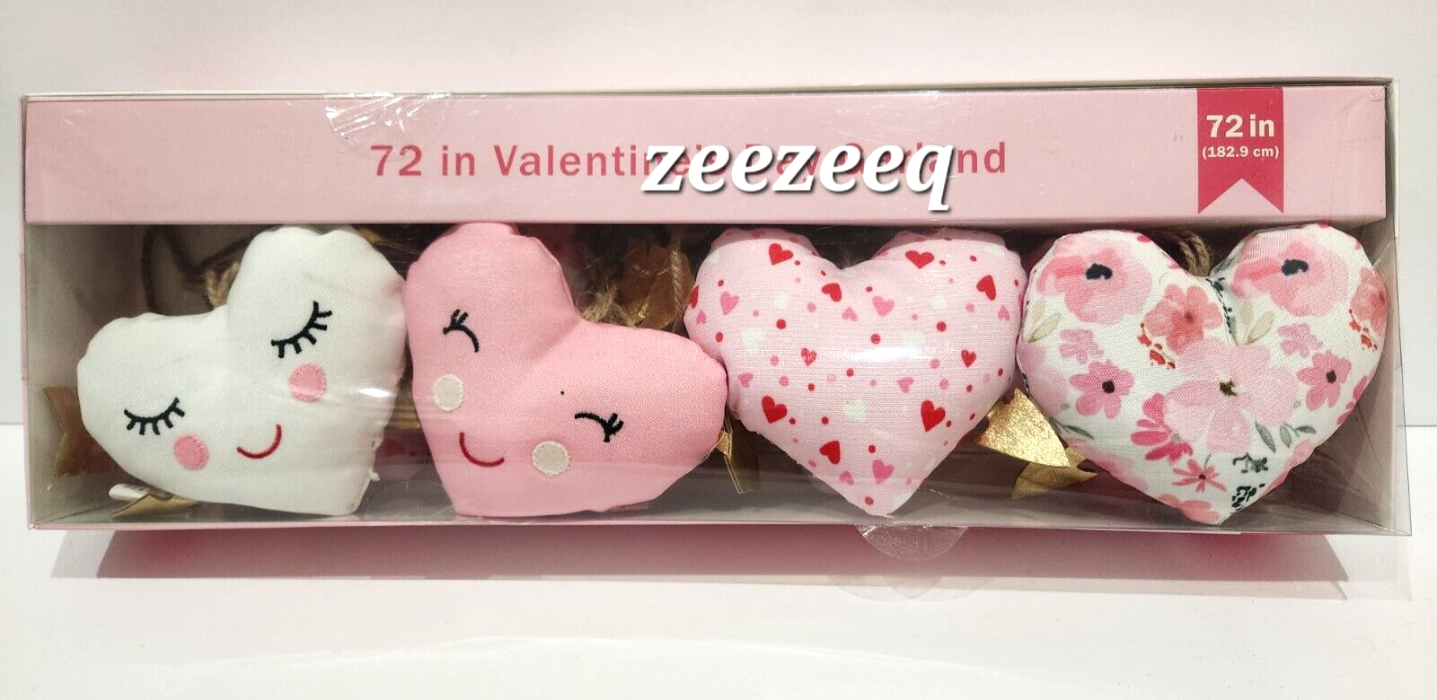 Valentines Day Happy Face Floral Hearts Pink Garland Love Pink Red Decor... - $29.69