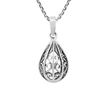 Vintage Teardrop Filigree Style Sterling Silver Pendant Necklace - £13.89 GBP