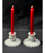 Vintage FENTON 3&quot; Candle Holder With Ruffle Lace Base - Matched Pair Of 2 - $25.77 CAD