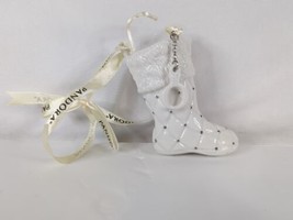 Pandora 2012 Christmas Stocking Ornament Boot White / Gold Unforgettable... - $10.99