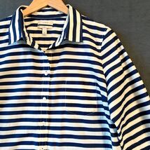 J Crew Navy/White Stripe Button Front Shirt Lightweight Boy Cut- Women&#39;s 12 - $33.04 CAD