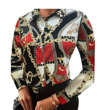 Chic Women&#39;s Plus Size Chain Print Collared Casual Long Sleeve Button Shirt (16) - £8.92 GBP