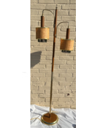 70&#39;s Floor Lamp Teak/Brass w/2 Rattan Bamboo Pendant Shades Tiki Unique ... - £353.03 GBP
