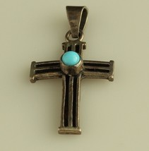 Vintage Sterling Turquoise Cross black enamel pendant - £79.12 GBP