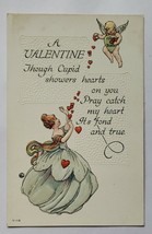 Antique Valentine Postcard Embossed Lady  with cherub Divided back unused - $16.82