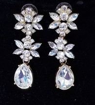 Rhinestone Statement Earrings, Chandelier Drop Earrings, Clear Bridal Earrings,  - £33.13 GBP