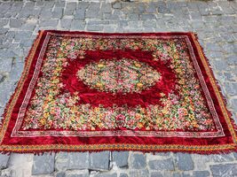 Italian bohemian bedspread, vintage floral bed cover, Italian smooth vel... - $140.00