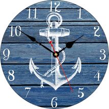 Blue Wall Clock Anchor Nautical Coastal Beach Boat Compass Decor 8" 12" ... - $12.82+