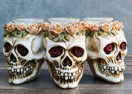 Gothic Skulls With Pink Roses Laurel Triple Votive Tea Light Candles Holder - £31.62 GBP