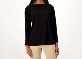 Susan Graver Every Day Liquid Knit Tunic with Button Detail - BLACK, XS - £23.70 GBP