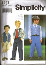 1998 Boy's Shirt, Vest & Pants Simplicity Pattern 8543 Size 3-4-5-6 Uncut - $12.00
