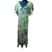 Morning Side Women&#39;s Size Medium Green and Blue Floral Vintage Maxi Dress - £21.96 GBP