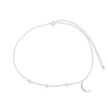Sterling Silver Crescent Moon and Three Stars Charms by the Yard Choker - $33.24