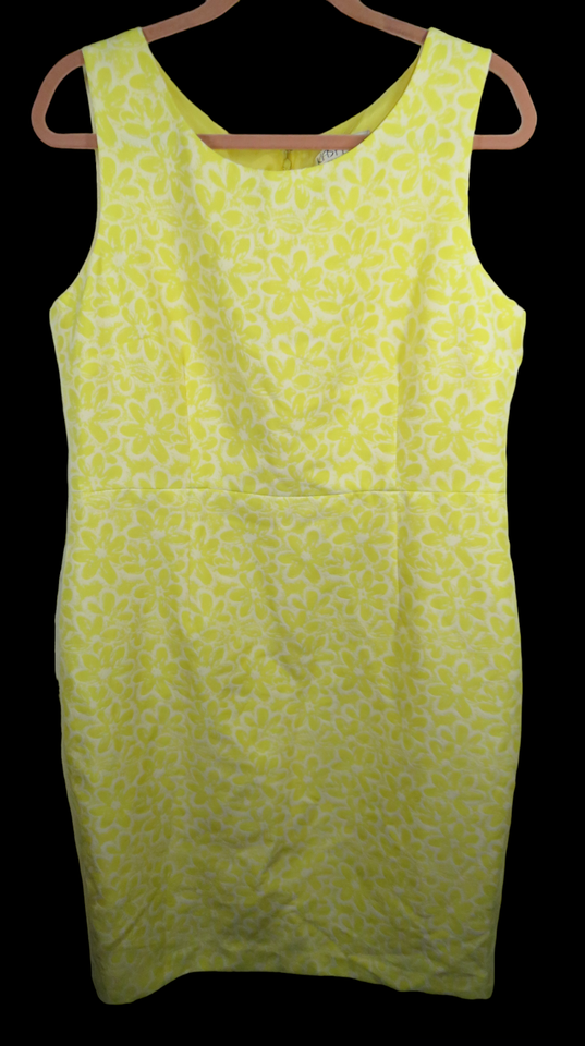 Primary image for Vintage Kasper Yellow Floral Sheath Dress, Women's Size 14, Zip Back, Sleeveless