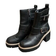 Blondo Women Reno Black Leather Zip Buckle Platform Combat Boots Sz 6.5 - $34.64