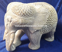 7&quot; Handcarved Marble Standing Elephant Statue Intregrate Soapstone Decor... - £483.31 GBP