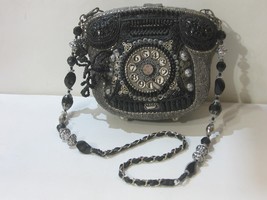 RARE VINTAGE Mary Frances Beaded Black &amp; Silver &quot;Call Me&quot; Telephone Handbag - $425.69